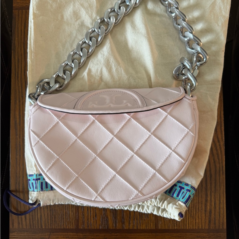 Tory Burch Pink Mini Fleming Crescent Bag. - Picture 2 of 5